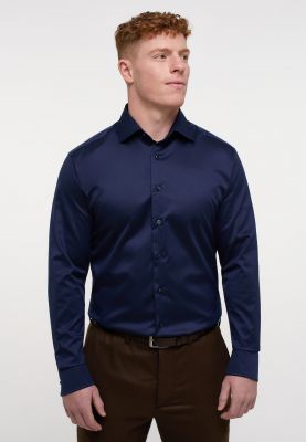 Camicia blu scuro eterna modern fit in cotone twill no stiro