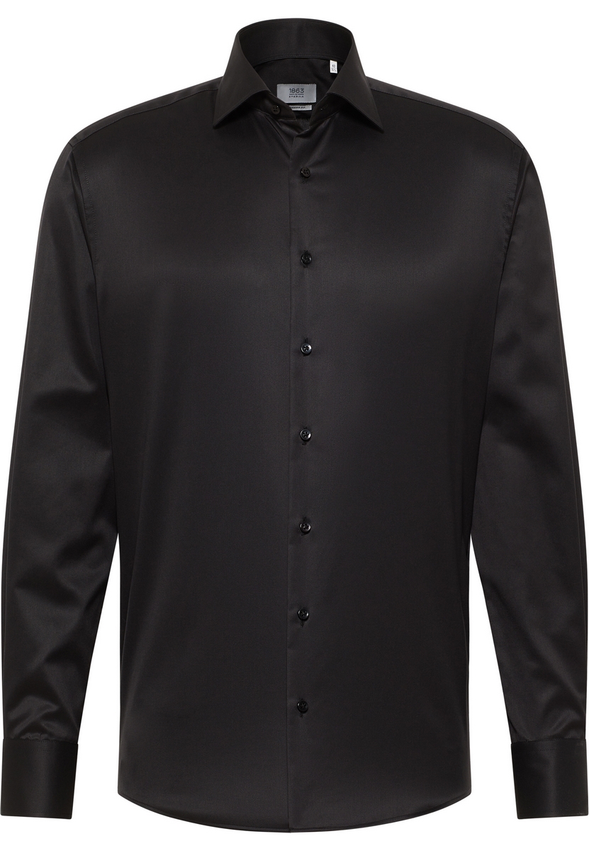 Camicia nera eterna modern fit in cotone twill no stiro