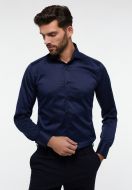 Eterna dark blue slim-fit shirt in non-iron cotton twill