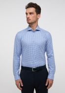 Camicia a quadretti azzurro eterna slim fit in cotone twill no stiro