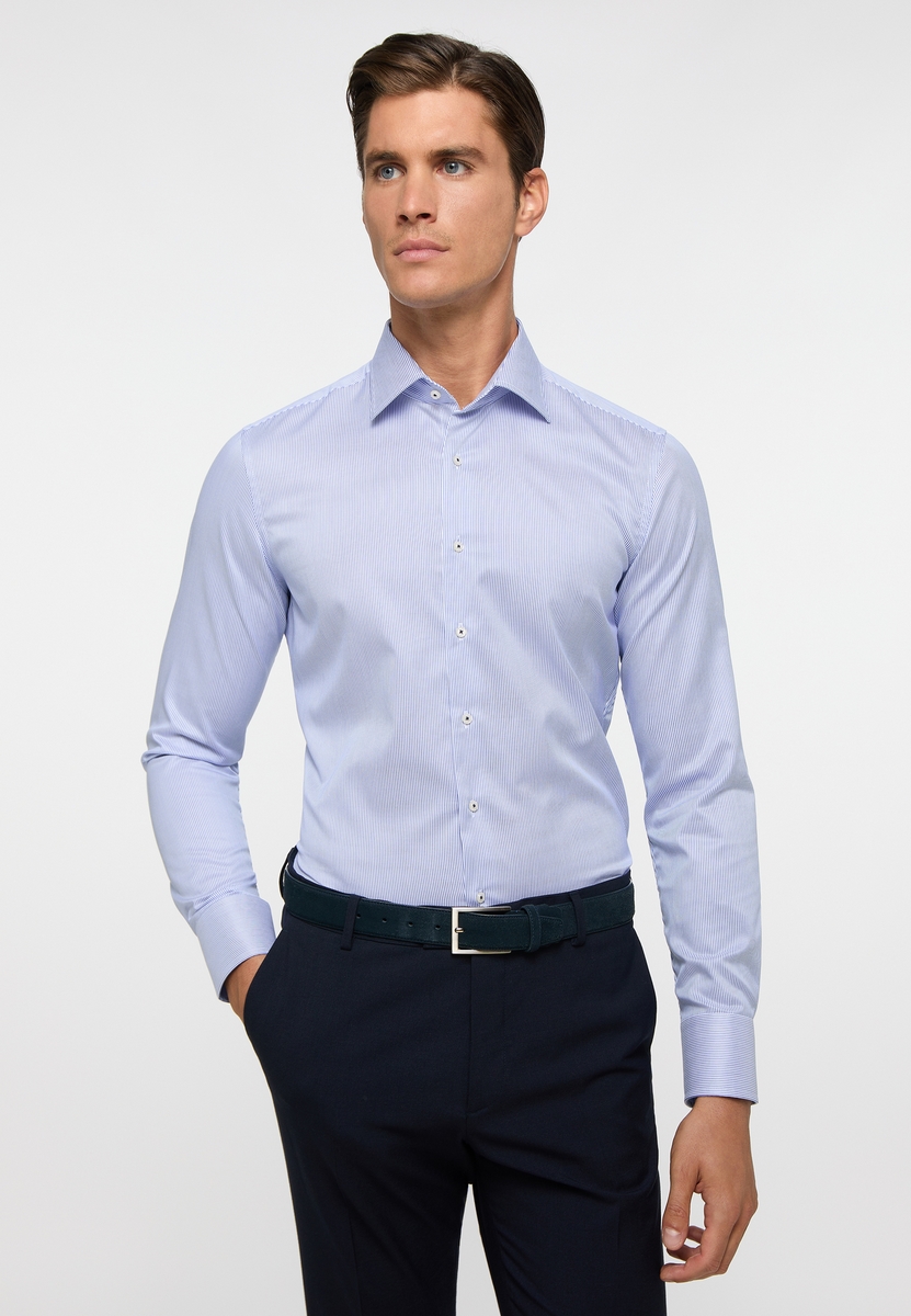 Camicia uomo a quadretti azzurro Eterna Slim Fit – Cotone Premium Twill No  stiro Saldi