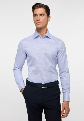 Royal blue eterna slim-fit striped shirt in non-iron twill cotton
