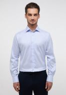 Light blue eterna modern fit striped shirt in non-iron twill cotton