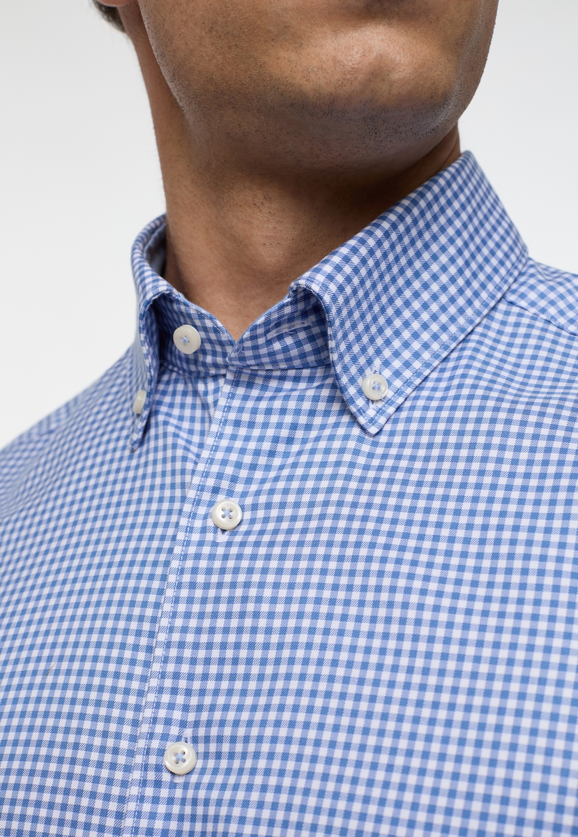 Camicia uomo a quadretti azzurro Eterna Slim Fit – Cotone Premium Twill No  stiro Saldi