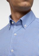 Light blue eterna slim-fit checkered shirt with button-down collar