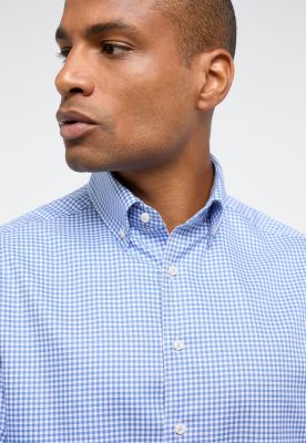 Light blue eterna modern-fit checkered shirt with button-down collar
