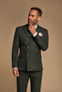 Green double-breasted cavani suit with slim fit checks