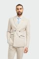 Beige double-breasted cavani suit with slim fit checks