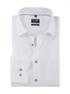 White olymp modern fit shirt with light blue buttons 