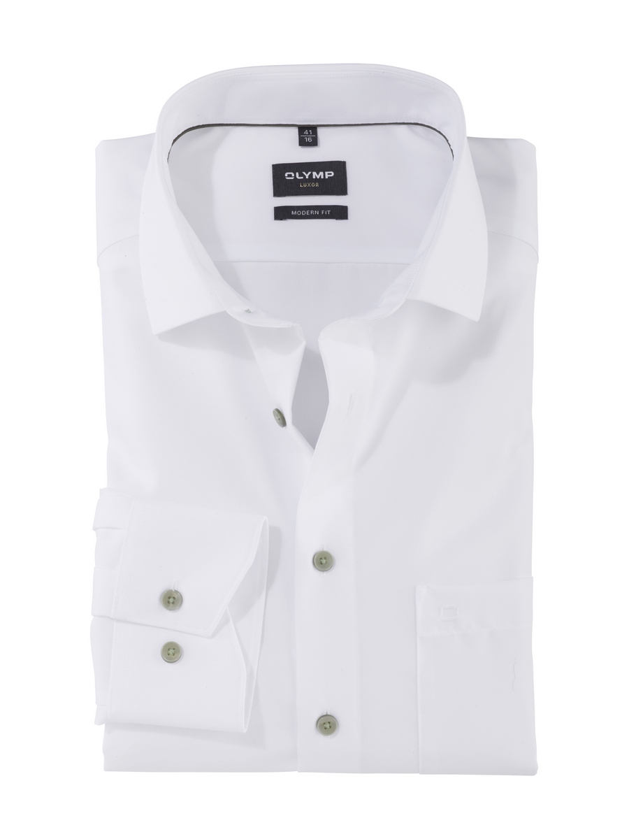 Olymp Camicia bianca olymp modern fit con bottoni verde
