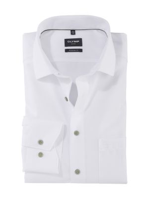 White olymp modern fit shirt with green buttons