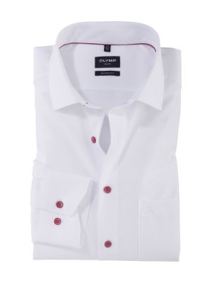 White olymp modern fit shirt with mauve buttons 