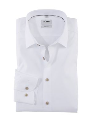 Slim-fit white olymp shirt with beige buttons