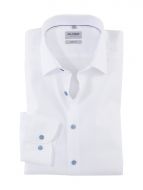 White olymp slim fit elegant shirt with light blue buttons