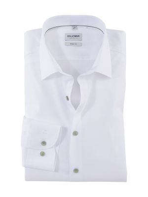 Slim-fit white olymp shirt with green buttons