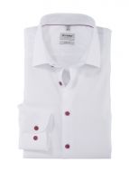 Slim-fit white olymp shirt with mauve buttons