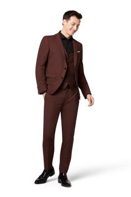 Abito slim fit digel marrone rossastro misto lana bi-stretch