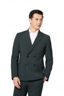 Green slim-fit double-breasted bi-stretch wool blend digel suit