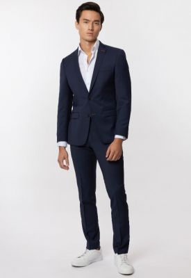 Blue roy robson slim-fit dress in textured merlane wool