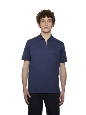 Montechiaro short-sleeved zip polo shirt in lisle jersey with breast pocket 