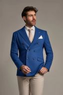 Cavani slim fit electric blue jacket with unlined double-breasted jacket