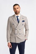 Giacca beige a quadri cavani slim fit a doppiopetto 
