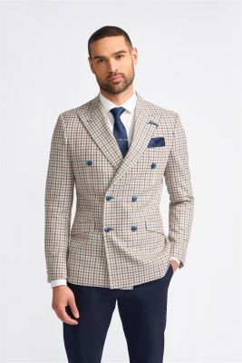 Giacca beige a quadri cavani slim fit a doppiopetto
