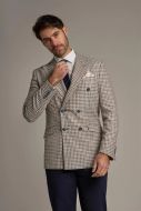 Beige checked jacket with slim fit double-breasted cavani