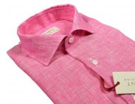 Pancaldi coral slim fit shirt in pure linen french neck