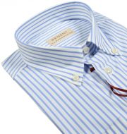 Light blue striped pancaldi shirt with regular fit stretch cotton 