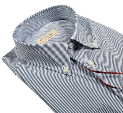 Pancaldi shirt with narrow stripes in blue regular fit stretch cotton 