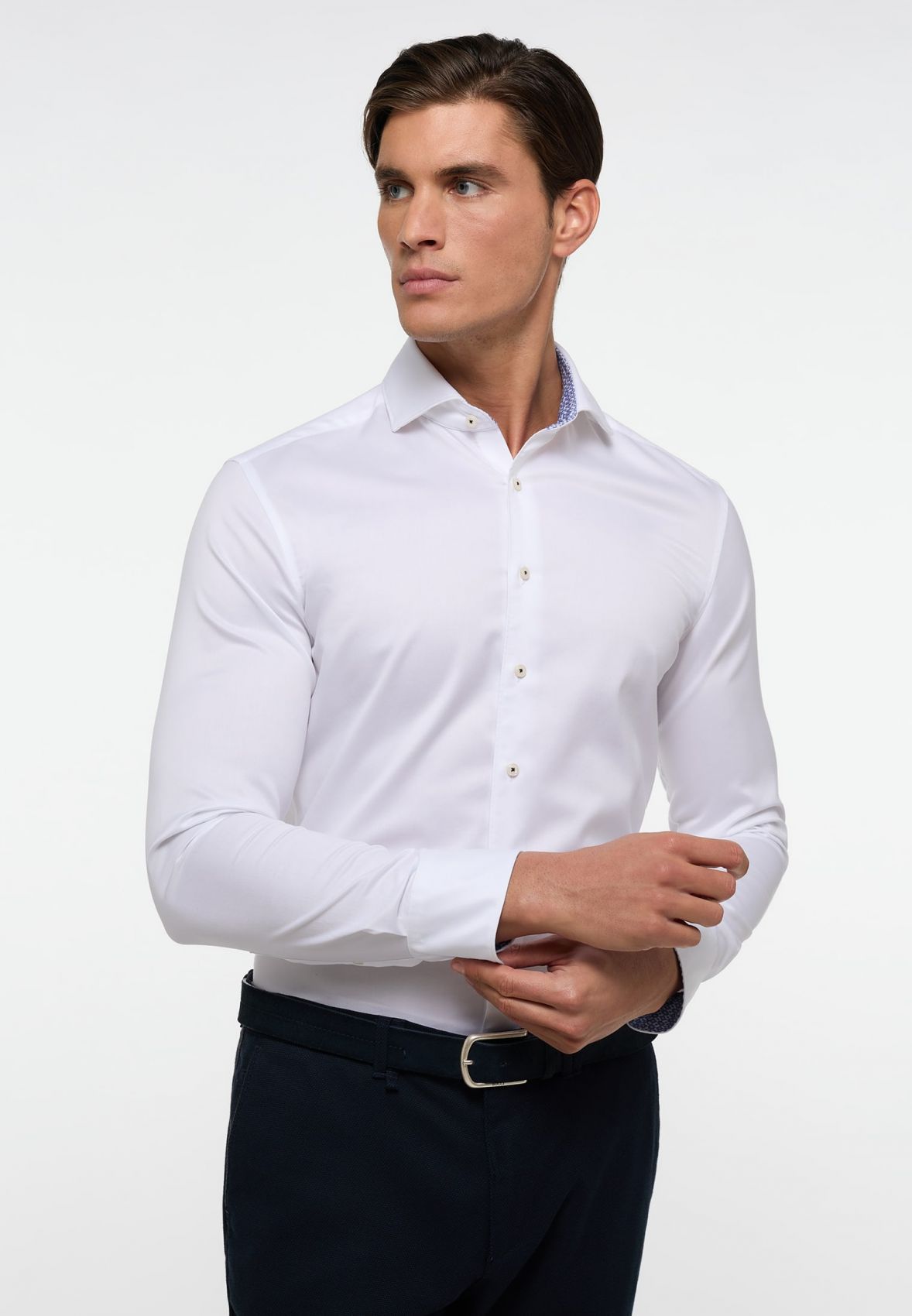 Eterna Camicia Gala Modern Fit Twill, Maniche Lunghe, Colletto Kent, Polsini Francesi, Non Stiro, Nero, Per Matrimoni E Cerimonie