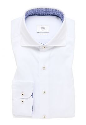 Eterna white twill cotton twill shirt with modern contrasting inner fit