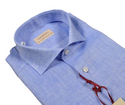 Light blue pancaldi slim fit shirt in pure linen french neck