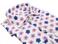 Camicia ingram fantasia floreale blu e rosa in puro cotone slim fit