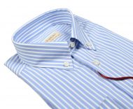 Light blue pancaldi shirt with regular stripes in stretch cotton 
