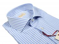 Light blue slim-fit pancaldi shirt with striped stretch cotton