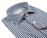Dark blue slim-fit pancaldi shirt with striped stretch cotton