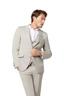 Elegant beige digel slim fit suit with vest and bow tie