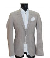 Beige digel pinstripe suit in marzotto wool extra slim fit