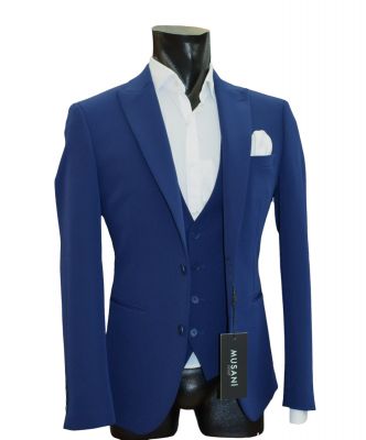 Abito musani bluette con gilet slim fit