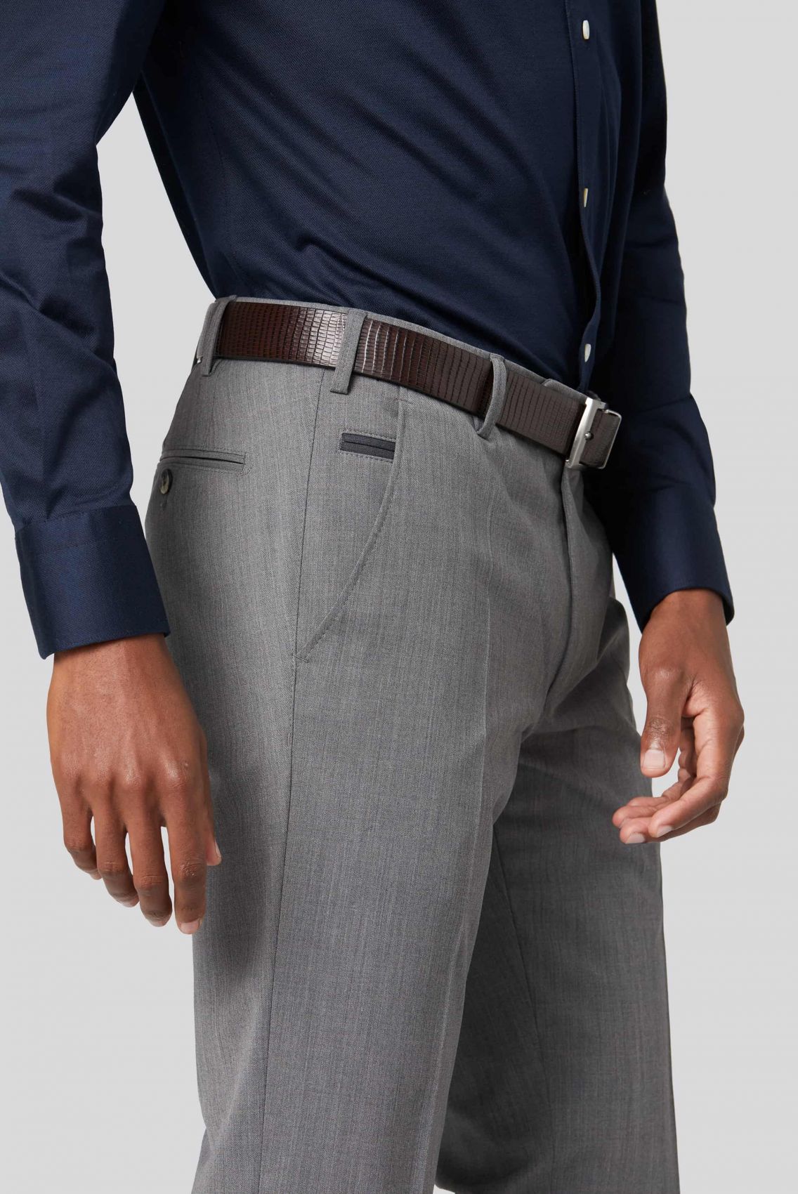 Pantalone uomo Meyer Grigio Chiaro Lana Stretch Travel Twill