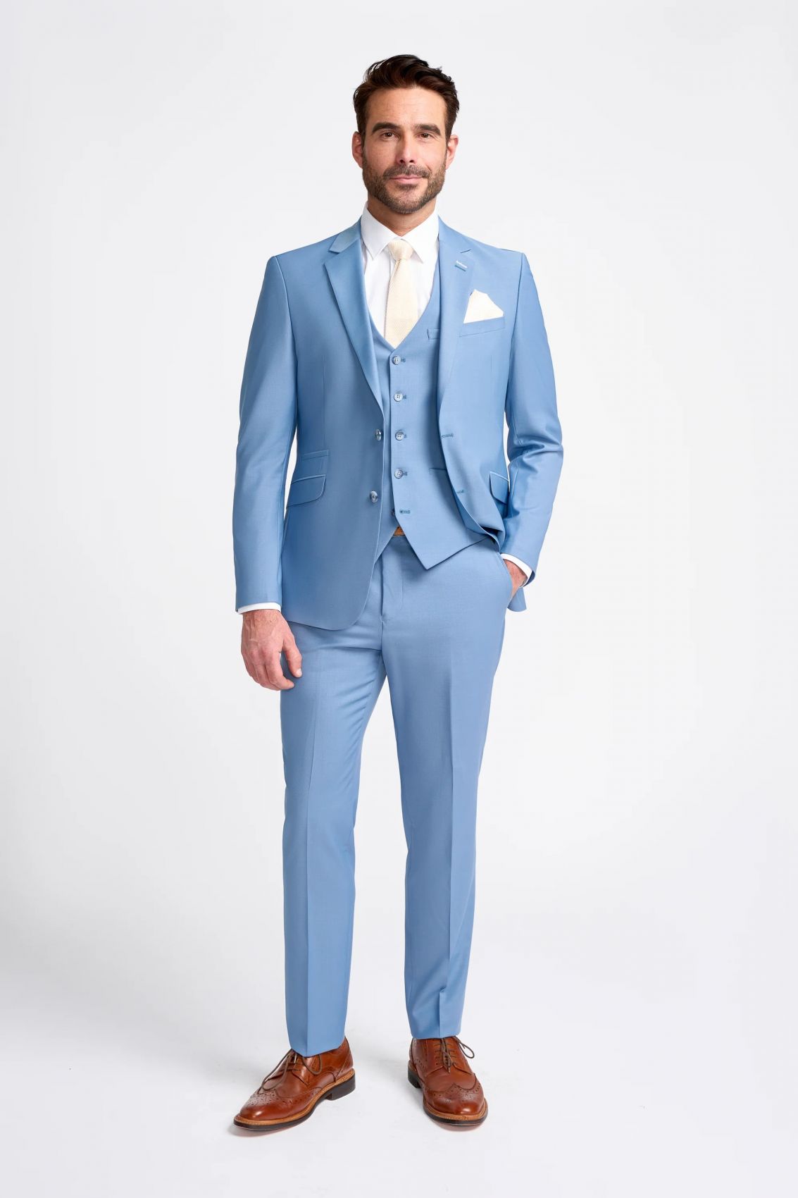 Elegant light blue men s suit Cavani Suit with waistcoat Sale 10