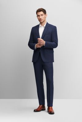 Blue digel dress in stretch linen blend drop six modern fit