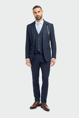 Blue  checked cavani tweed dress with waistcoat