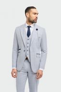 Abito cavani celeste a quadri in tweed con panciotto