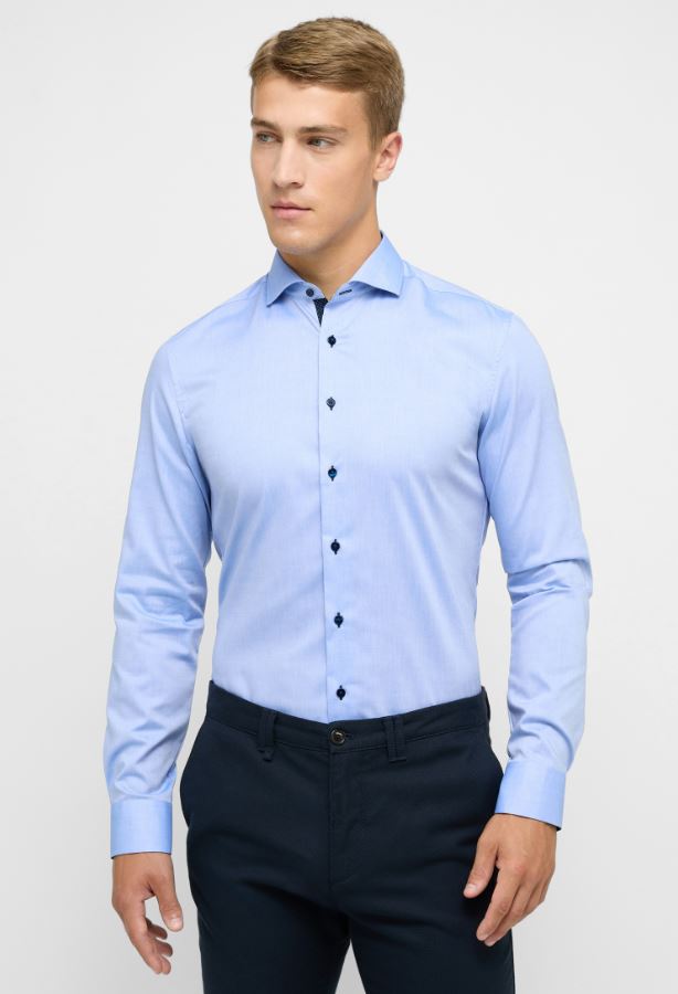 ETERNA Camicia Uomo Comfort Fit A Quadri Blu/Bianco - Colletto Button-Down, Maniche Lunghe, 100% Cotone, Taglia 48