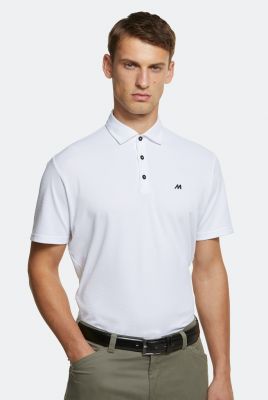 Meyer polo shirt white breathable non-iron technical fabric