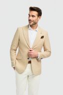 Beige cavani linen and unlined modern fit jacket