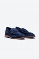 Vintage effect suede moccasin shoe in cavani blue